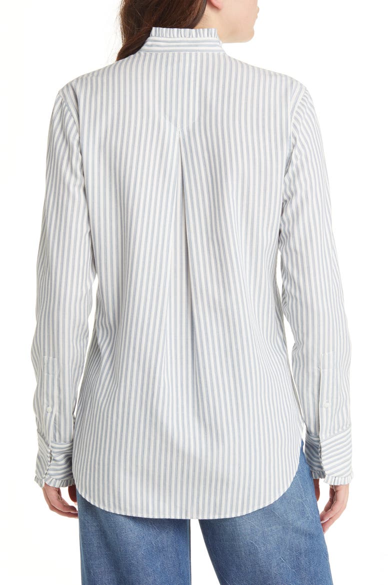 Jordan Stripe Ruffle Cotton Button-Up Shirt, Alternate, color, BLUE STRIPE