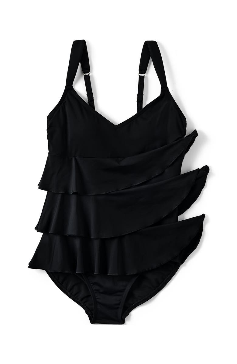 Lands' End Smoothing Control Ruffle Fauxkini One Piece Swimsuit, Alternate, color, Black