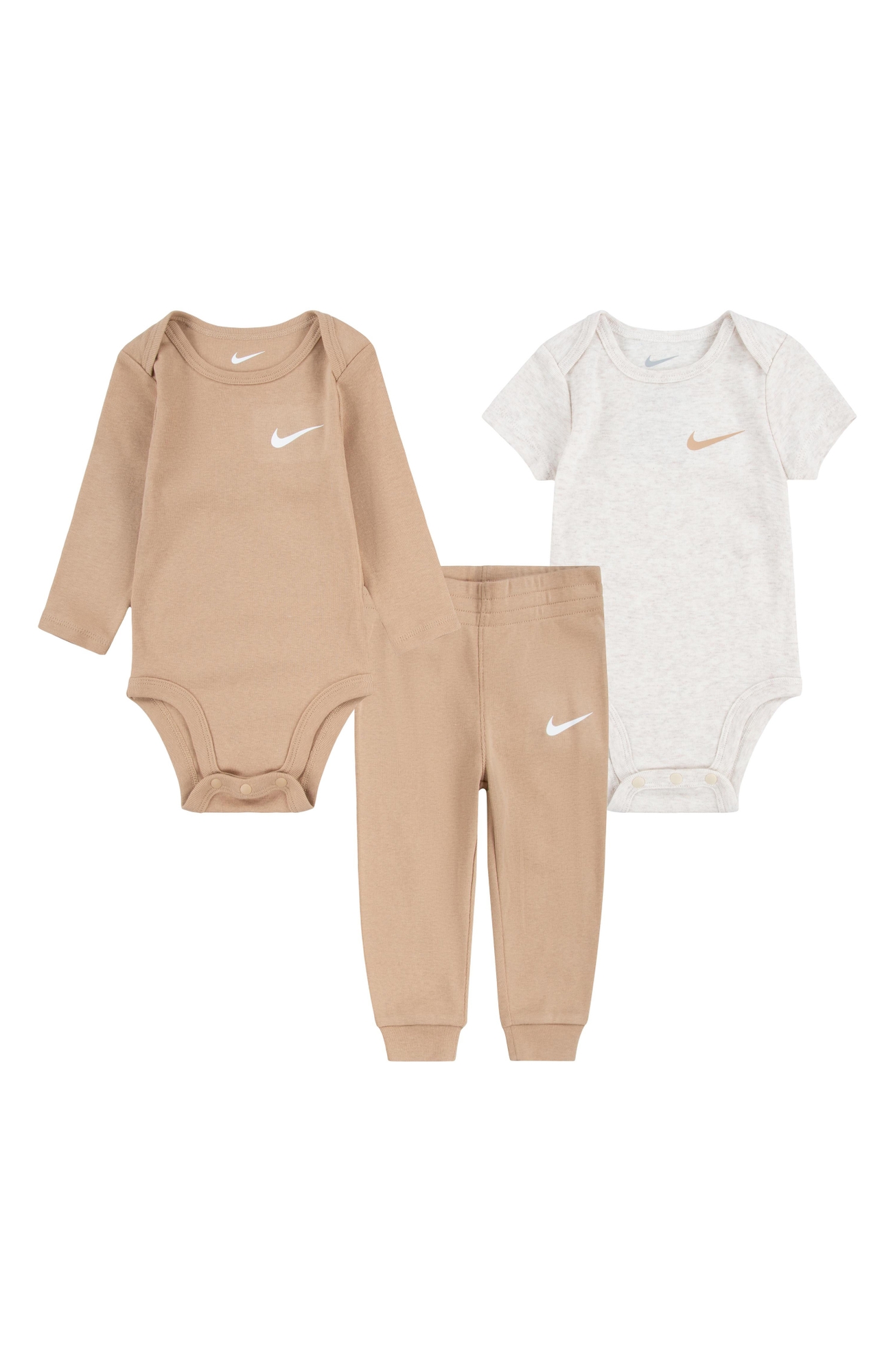 Nike Solid 3-Piece Bodysuits & Joggers Set - Hemp, 3M