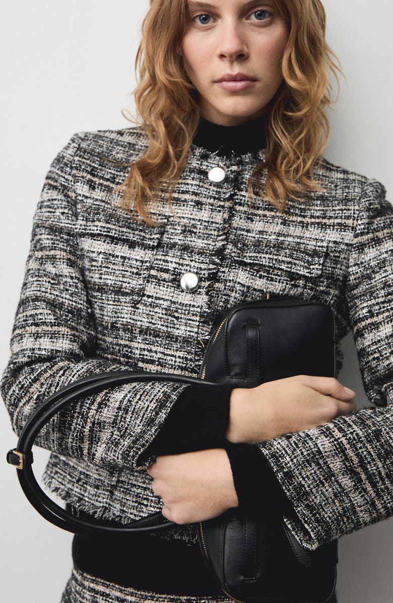 MANGO Tweed Fringe Trim Jacket, Alternate, color, 