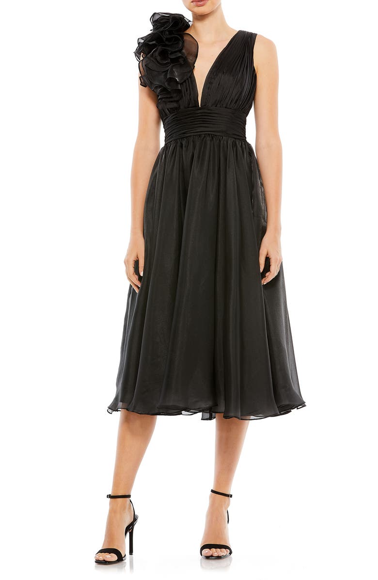 Ieena for Mac Duggal Rosette Plunge Neck A-Line Dress, Main, color,