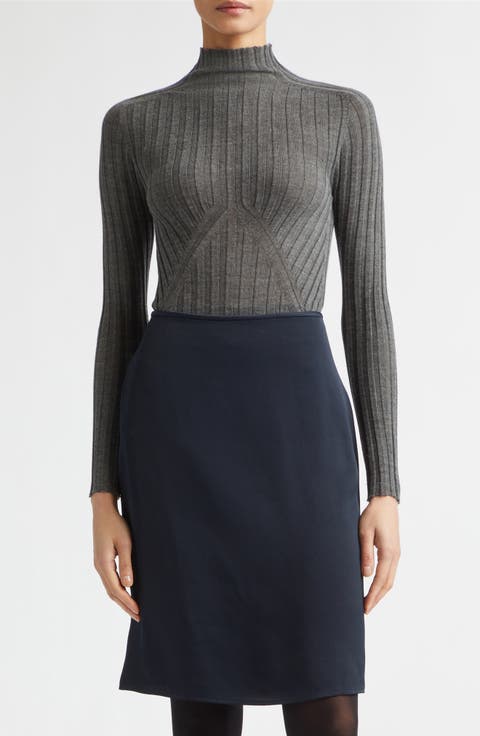 Funnel Neck Cashmere & Silk Rib Sweater