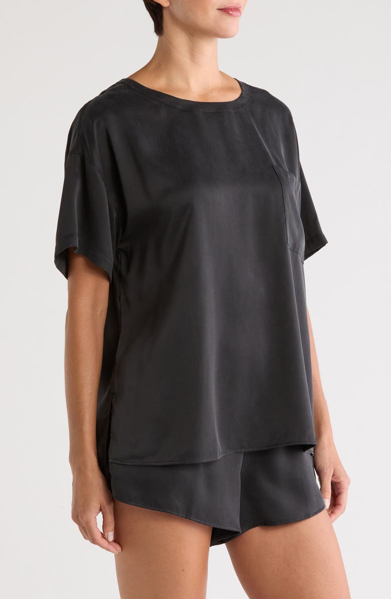 Lunya Washable Silk Short Pajamas, Alternate, color, Immersed Black