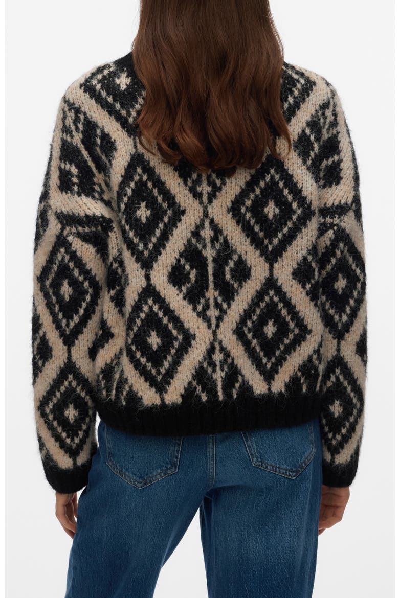 Fabienna Diamond Jacquard Crewneck Sweater, Alternate, color, BLACK DETAIL W BIRC