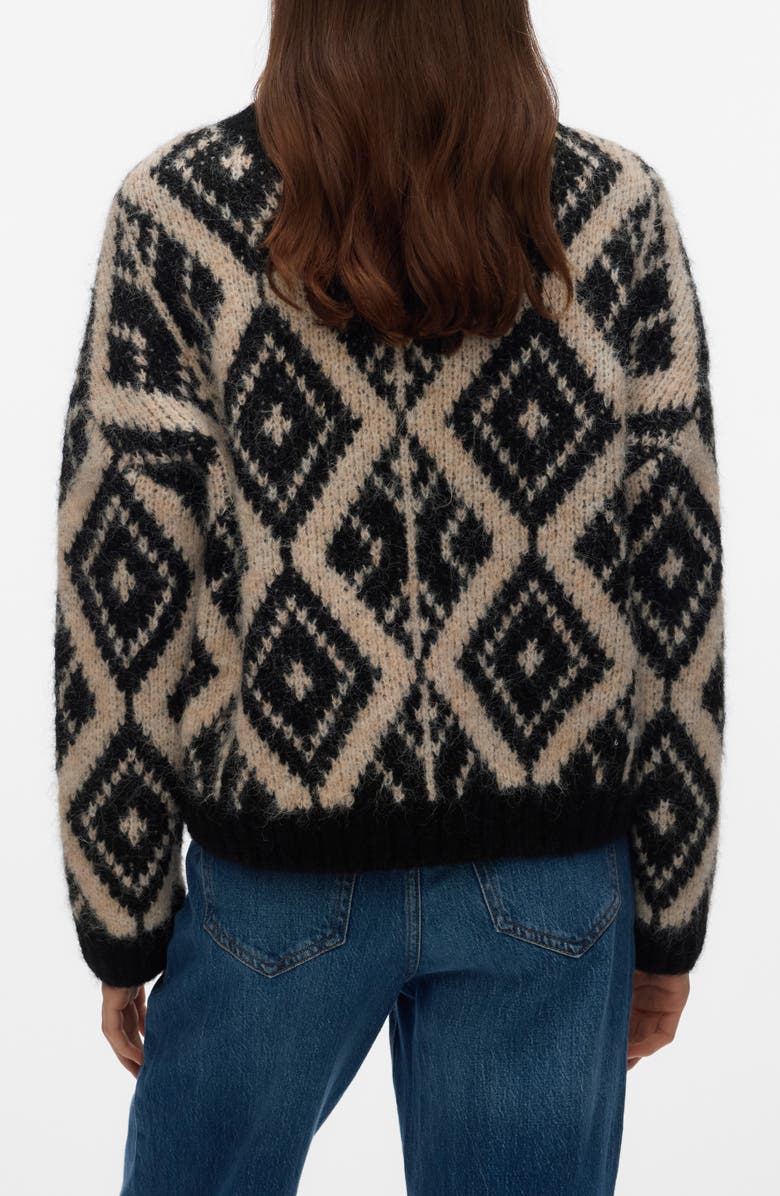 VERO MODA Fabienna Diamond Jacquard Crewneck Sweater, Alternate, color, Black Detail W Birc