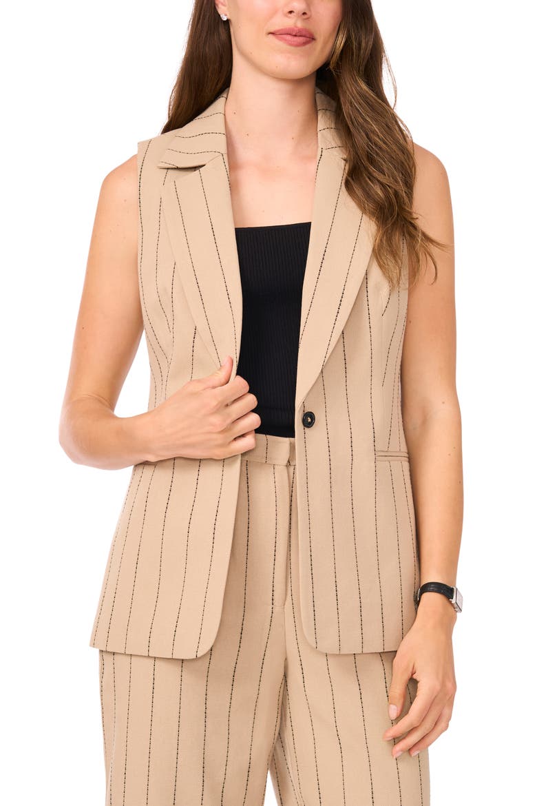 Pinstripe Linen Blend Longline Vest, Alternate, color, DUSTY CAMEL