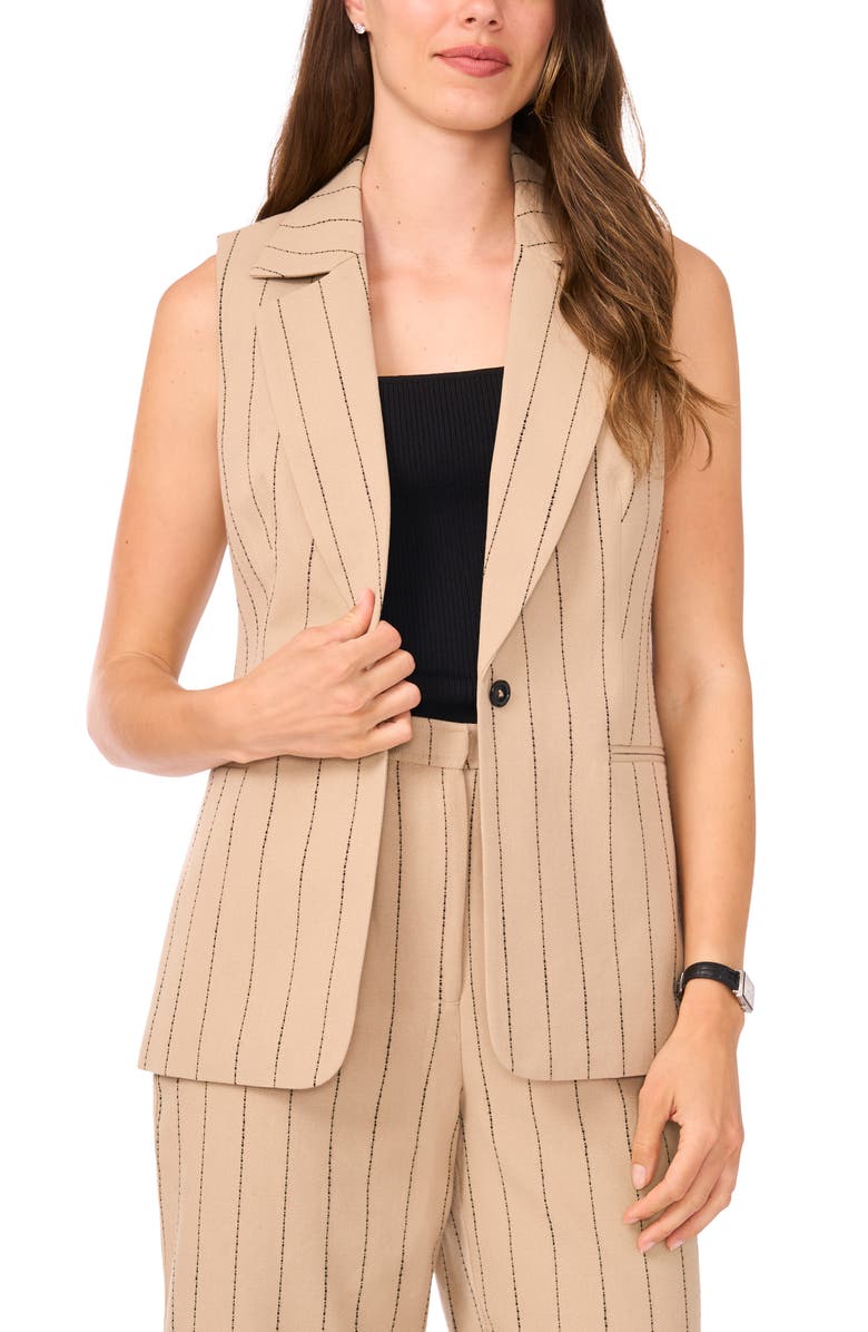 Halogen<sup>®</sup> Pinstripe Linen Blend Longline Vest, Alternate, color, Dusty Camel