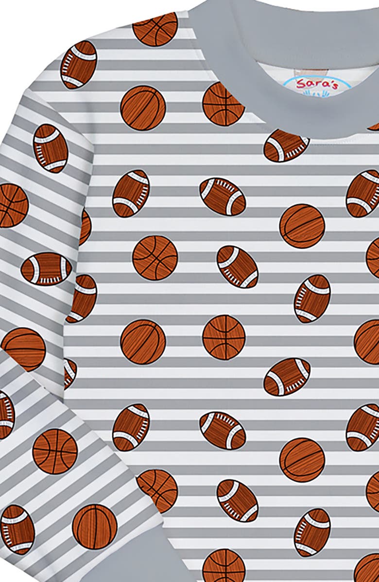 Sara’s Prints Loose Fit Classic Pajama 2-Piece Set, Alternate, color, Grey Stripe Balls