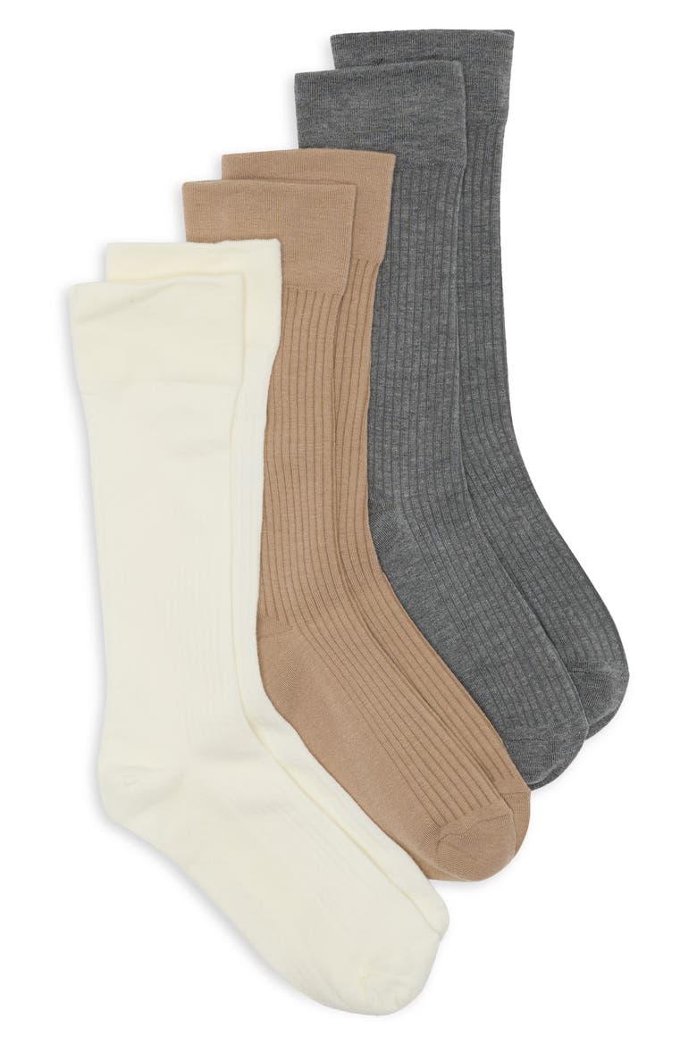 3-Pack Wide Rib Crew Socks, Main, color, BEIGE IVORY MULTI