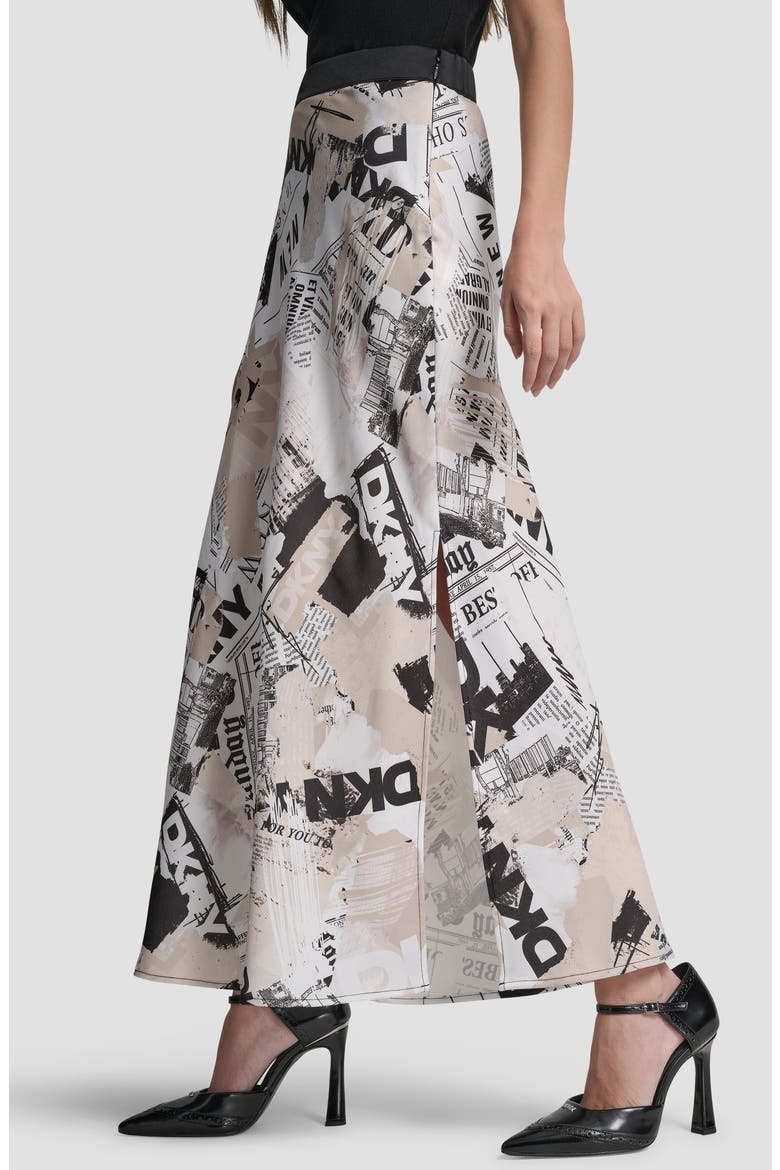 Newspaper Print Maxi Skirt, Alternate, color, DKNY HEADLINER
