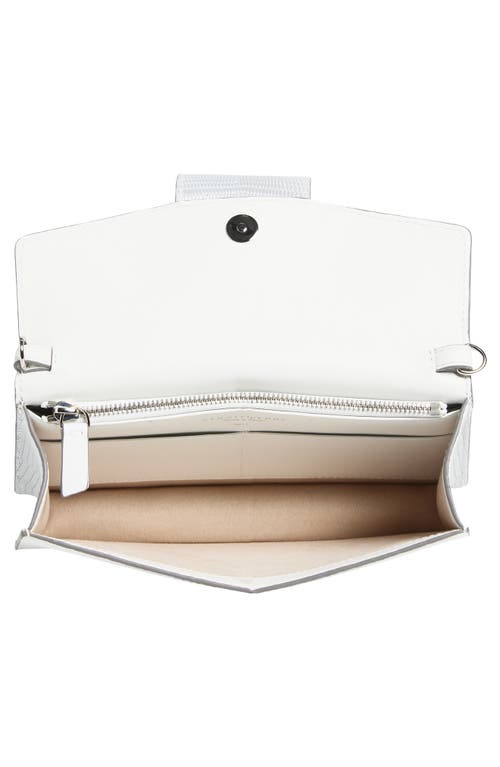 Strathberry Crescent Lizard Embossed Handbag On A Chain In Silver