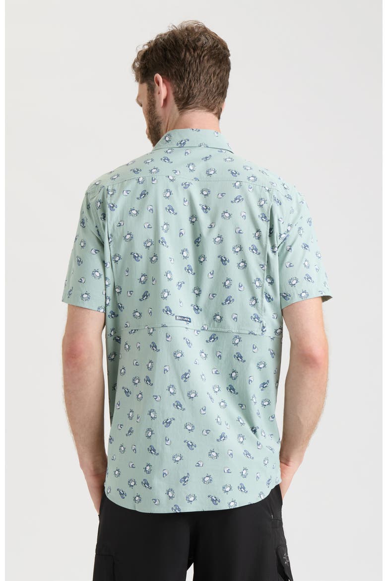 Crustacean Life Woven Short Sleeve Shirt, Alternate, color, Sagebrush