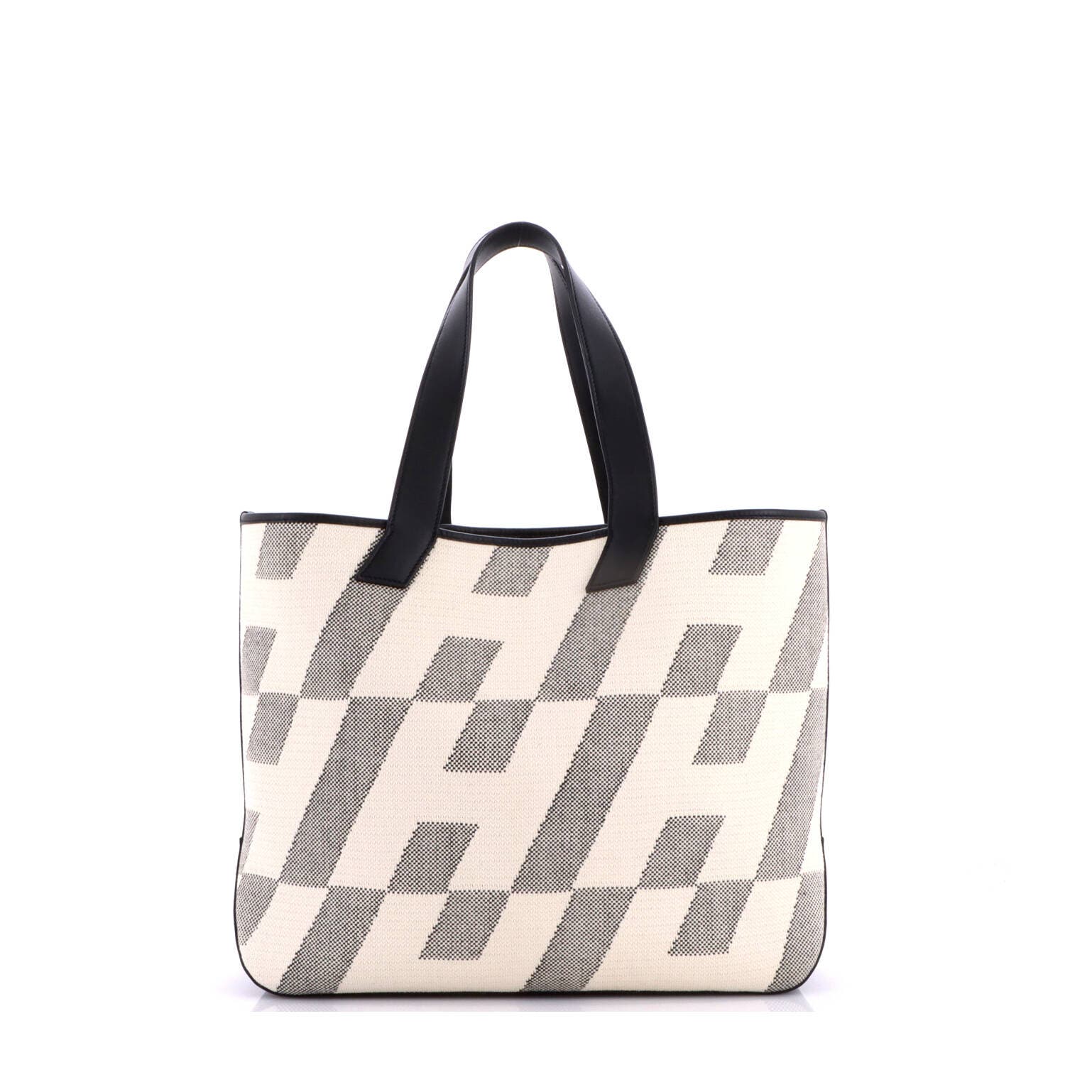 Cabas H en Biais Tote Canvas with Leather 40, Alternate, color, Noir