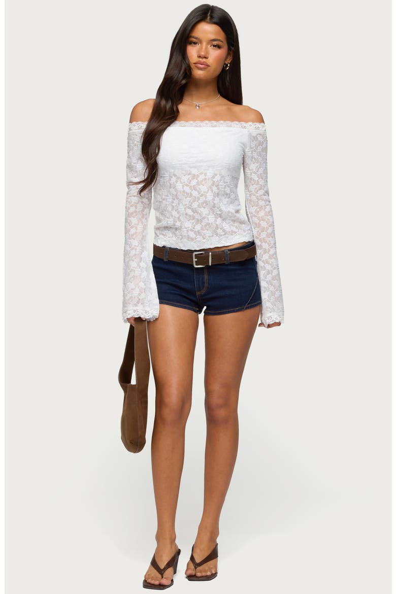 Off the Shoulder Sheer Lace Top, Alternate, color, WHITE