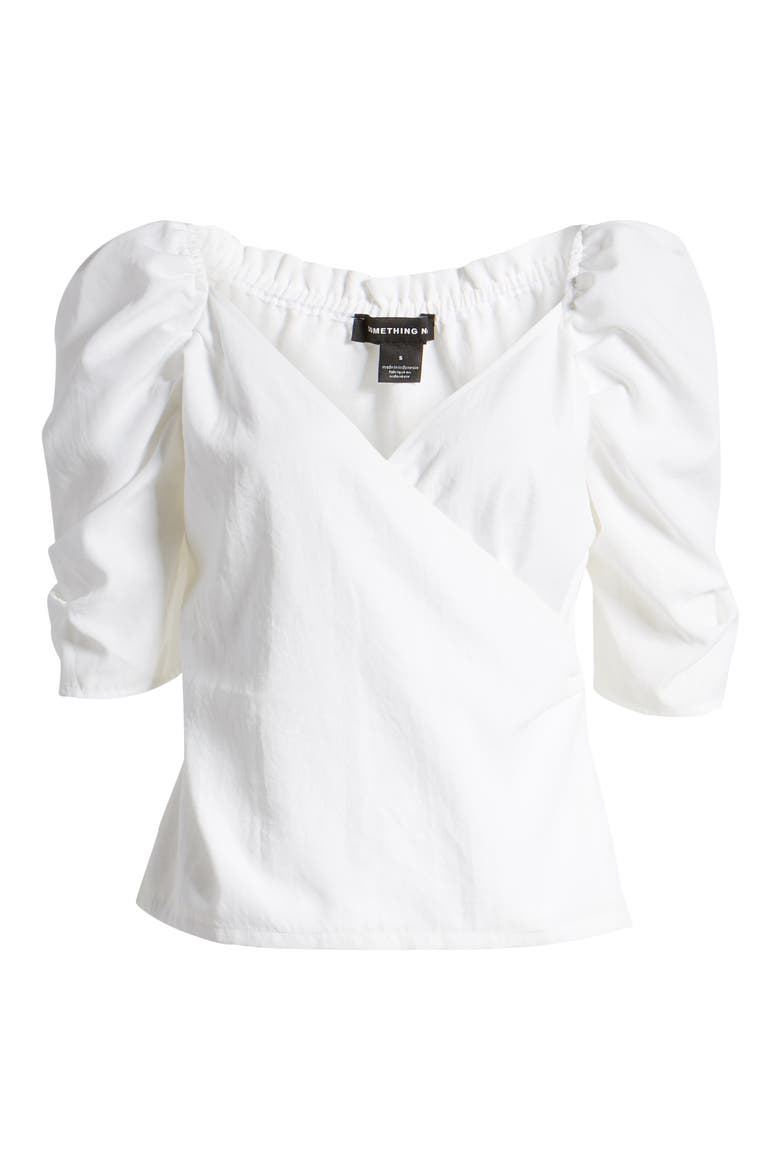 Fitted Surplice Top (Nordstrom Exclusive), Alternate, color, WHITE