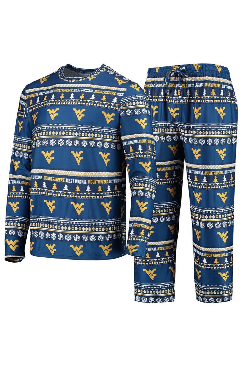 Men's Concepts Sport Navy West Virginia Mountaineers Ugly Sweater Long Sleeve T-Shirt and Pants Sleep Set, Alternate, color, Navy
