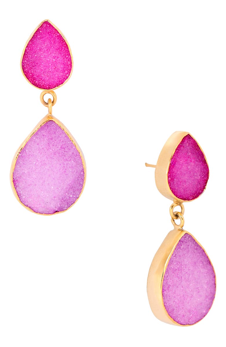 SAACHI Double Druzy Drop Earrings, Main, color, Pink