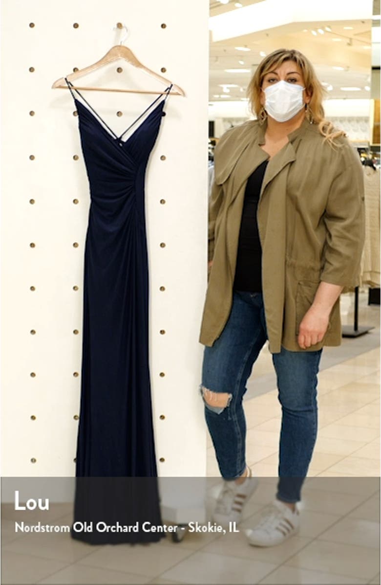 Strappy Back Ruched Jersey Gown, sales video thumbnail