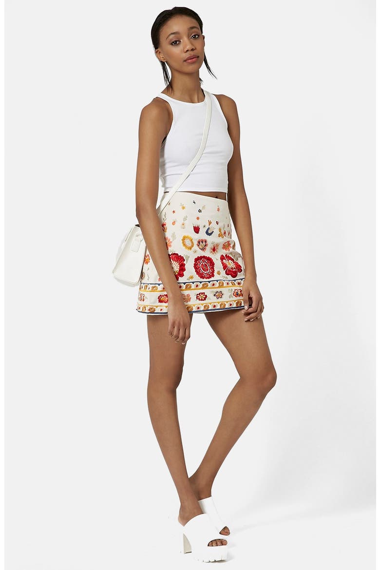 'Troubadour' Embroidered Miniskirt, Alternate, color, CREAM
