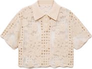 MANGO Embroidered Sheer Pullover Top