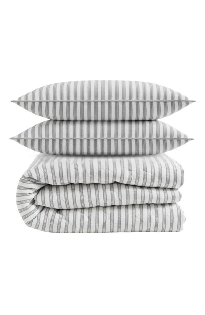 STONE COTTAGE Willow Way Ticking Stripe Quilt & Sham Set, Main, color, Light Pastel Grey