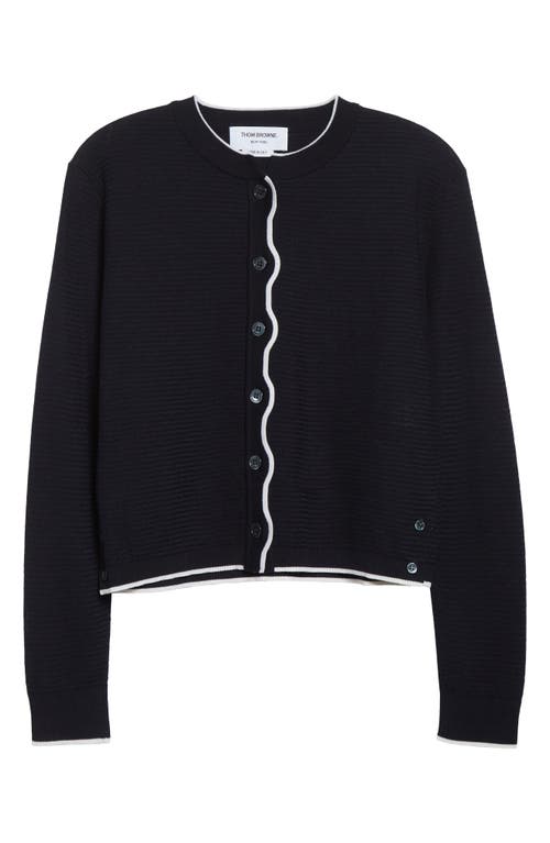 Thom Browne Textured Stitch Virgin Wool Crewneck Cardigan In Black
