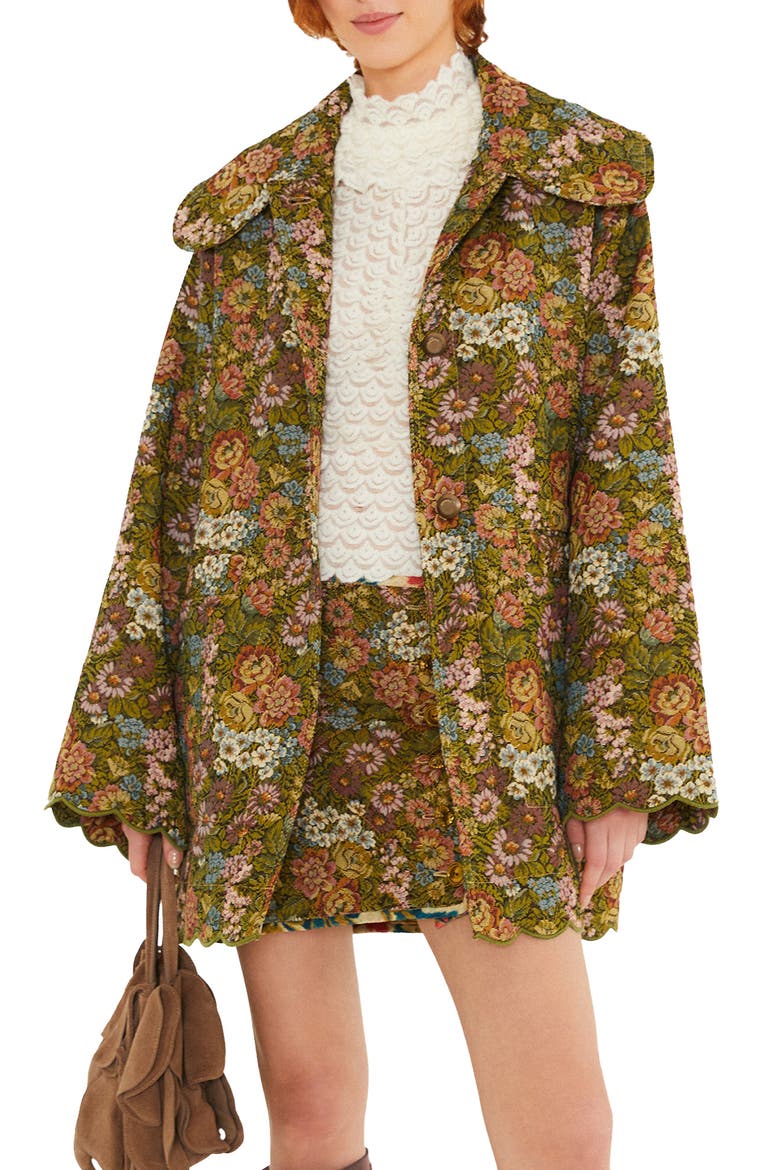 Floral Jacquard Miniskirt, Main, color, LIGHT BEIGE