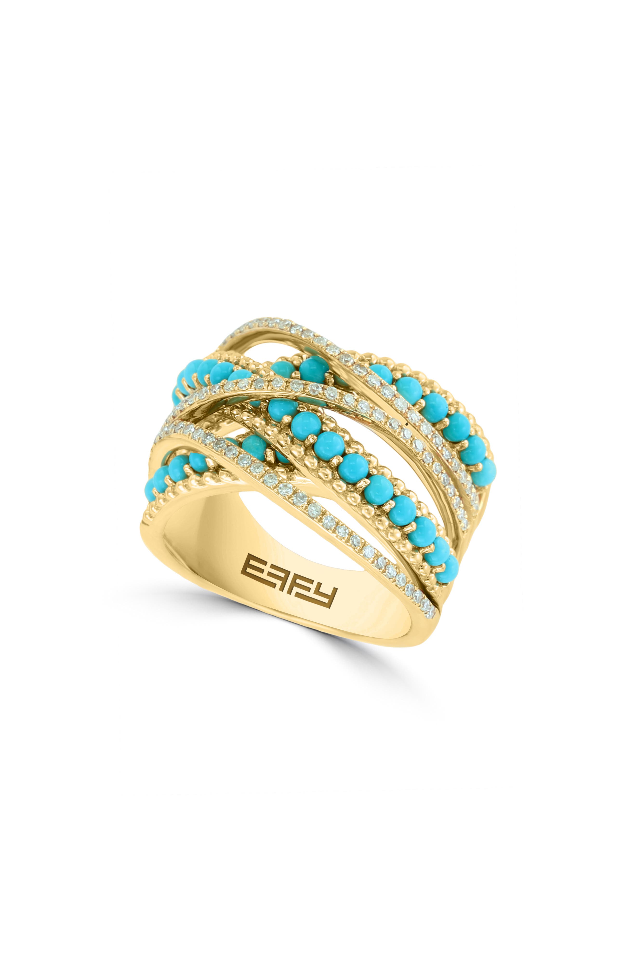 EFFY 14K Gold Diamond & Turquoise Crossover Ring - Size 7 (Women ...