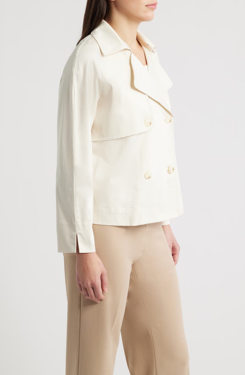 AK ANNE KLEIN Short Double Breasted Cotton Blend Trench Coat, Alternate, color, White Dove