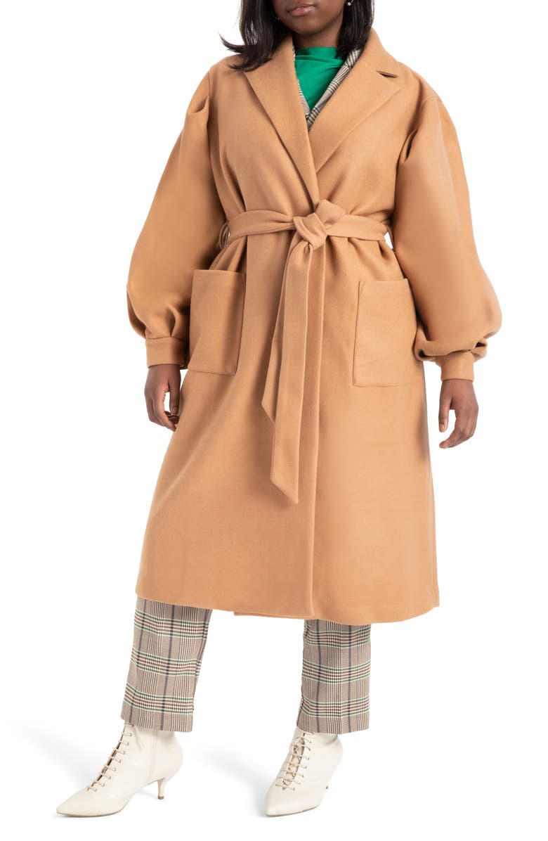 ELOQUII Puff Sleeve Robe Coat, Main, color,