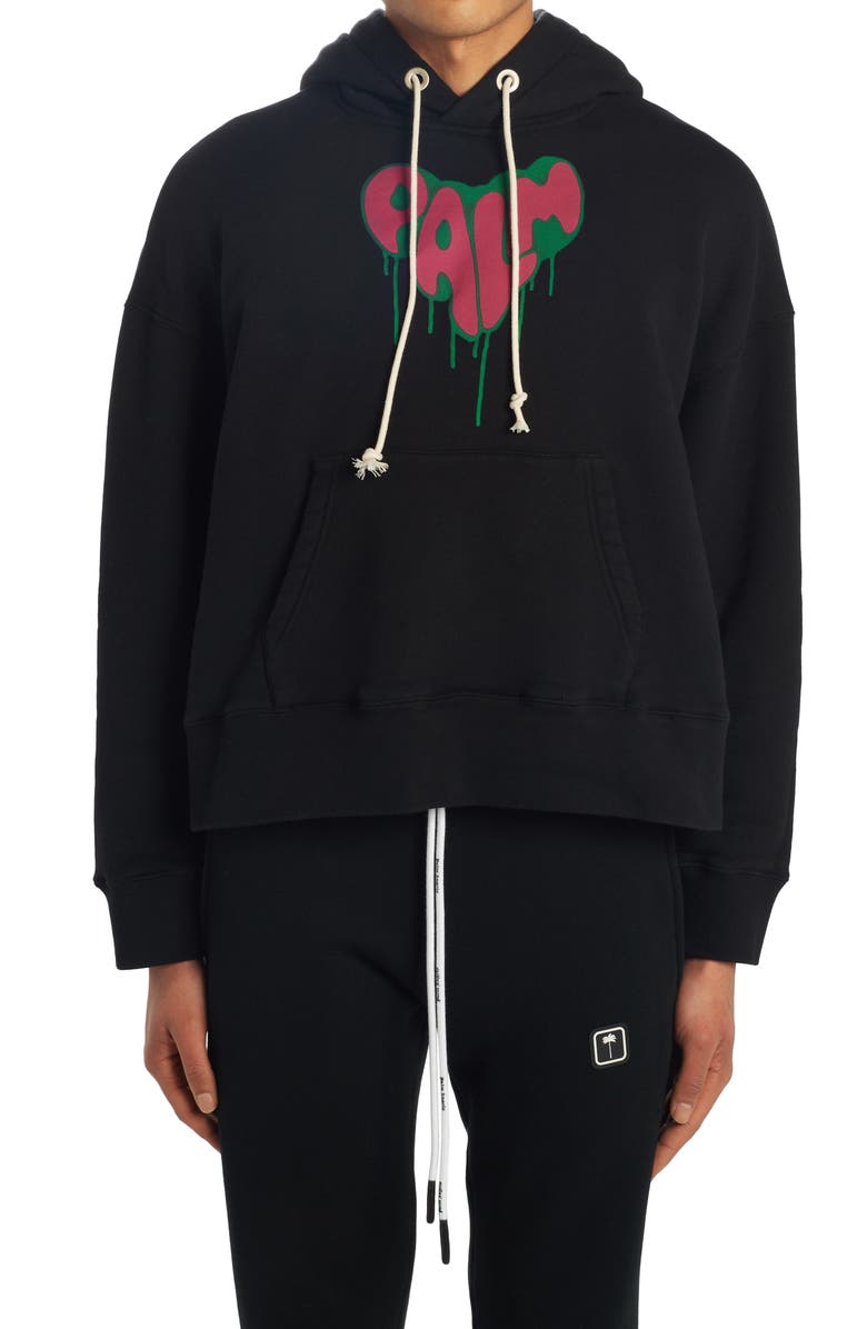 Palm Angels Spray Logo Heart Cotton Hoodie, Main, color, 