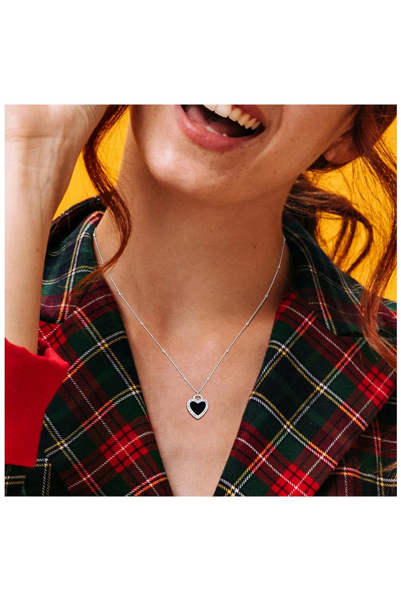 CZ & Enamel Heart Pendant Necklace, Alternate, color, BLACK