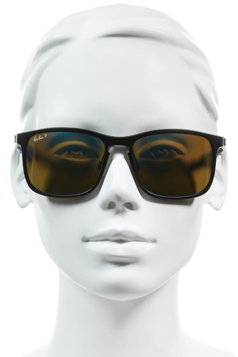 58mm Rectangle Sunglasses, Alternate, color, MATTE BLACK/DNU