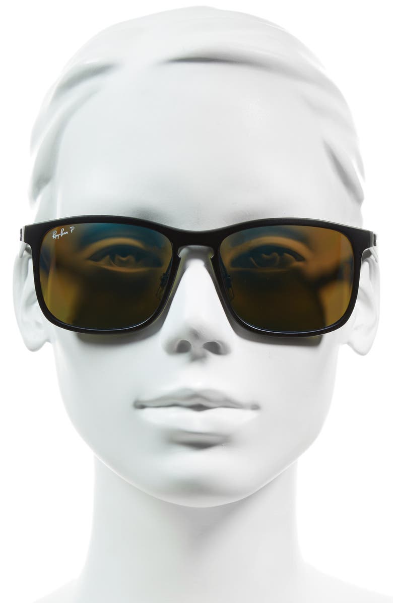 Ray-Ban 58mm Rectangle Sunglasses, Alternate, color, Matte Black/Dnu