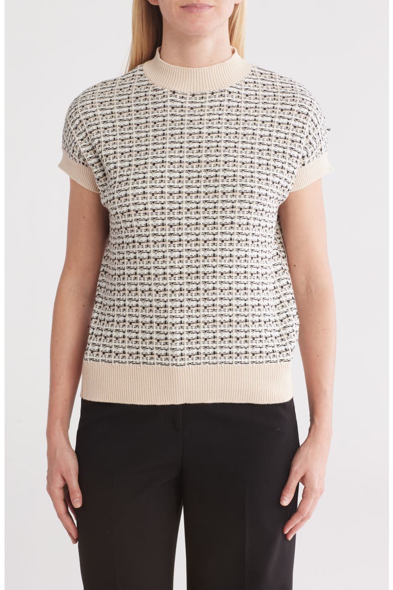 Short Sleeve Crew Sweater, Main, color, IVORY/BLACK/TAUPE COMBO