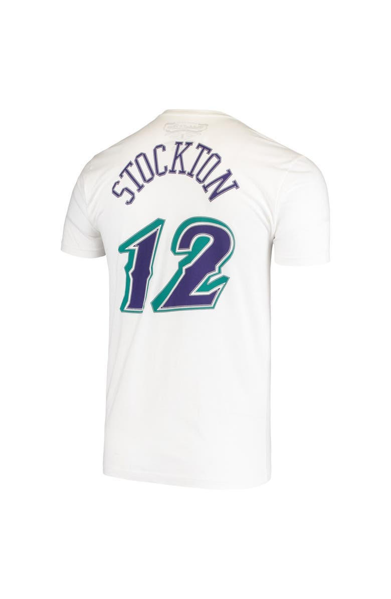 Mitchell & Ness Men's Mitchell & Ness John Stockton White Utah Jazz Hardwood Classics Stitch Name & Number T-Shirt, Alternate, color, 