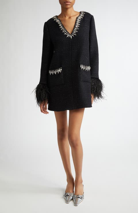 Long Sleeve Bouclé Shift Dress
