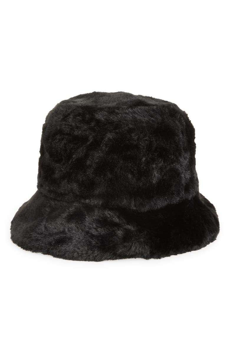 Tasha Faux Fur Bucket Hat, Main, color, Black