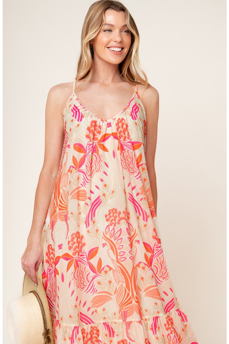 Printed Tie Back Maxi Dress, Alternate, color, WHITE PINK ORANGE