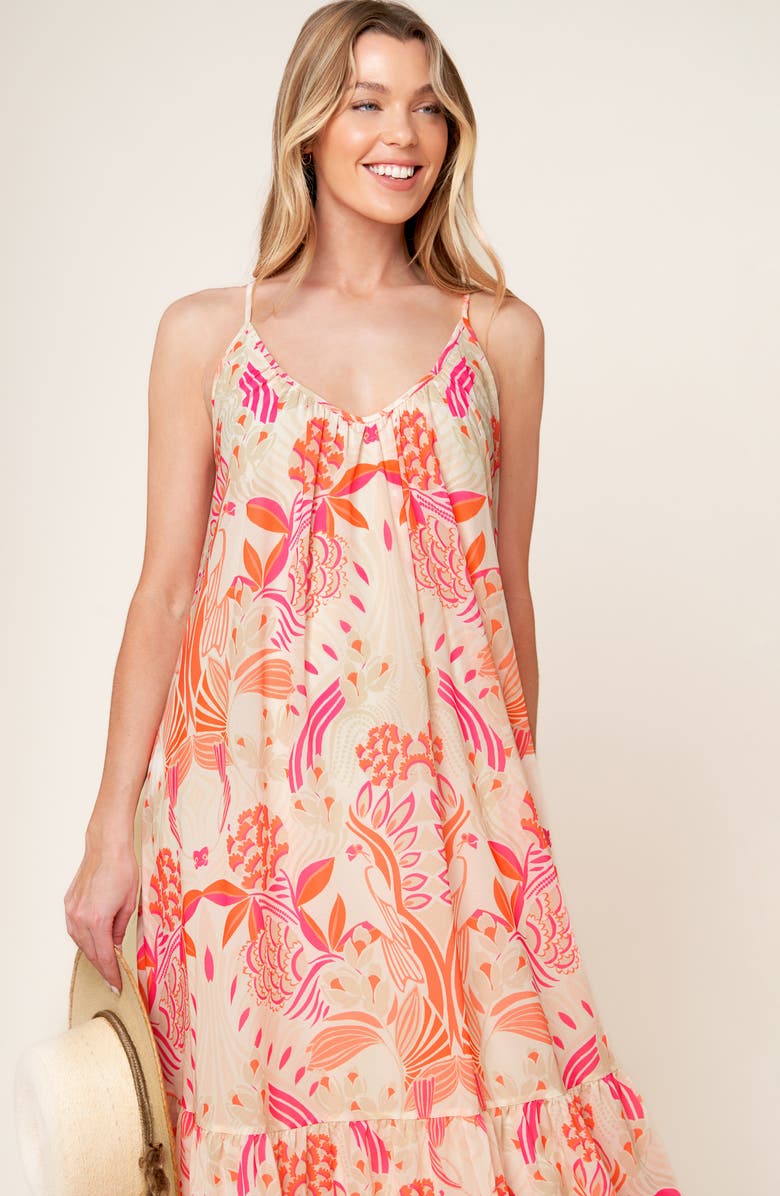 FLYING TOMATO Printed Tie Back Maxi Dress, Alternate, color, White Pink Orange