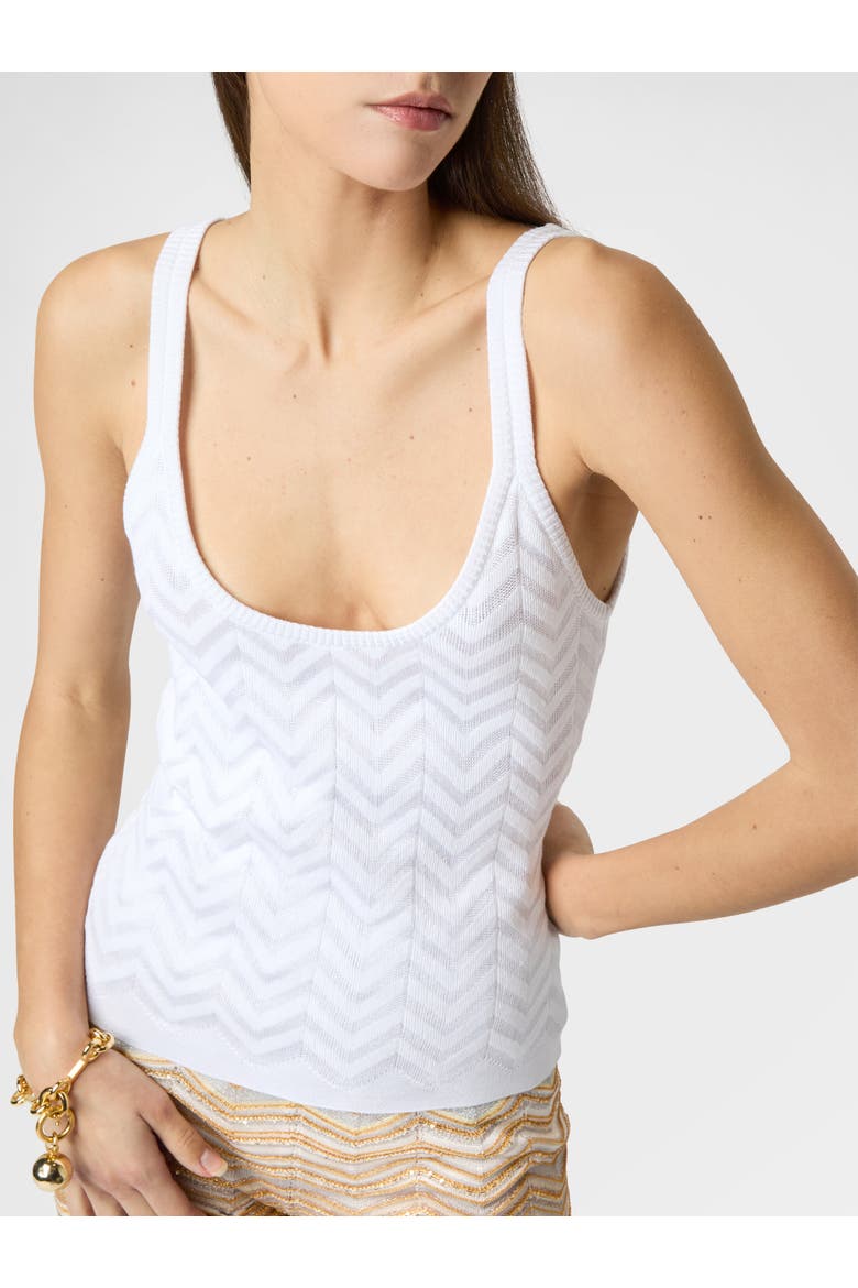 Stretch Tank Top In Cotton And Viscose Chevron, Alternate, color, White
