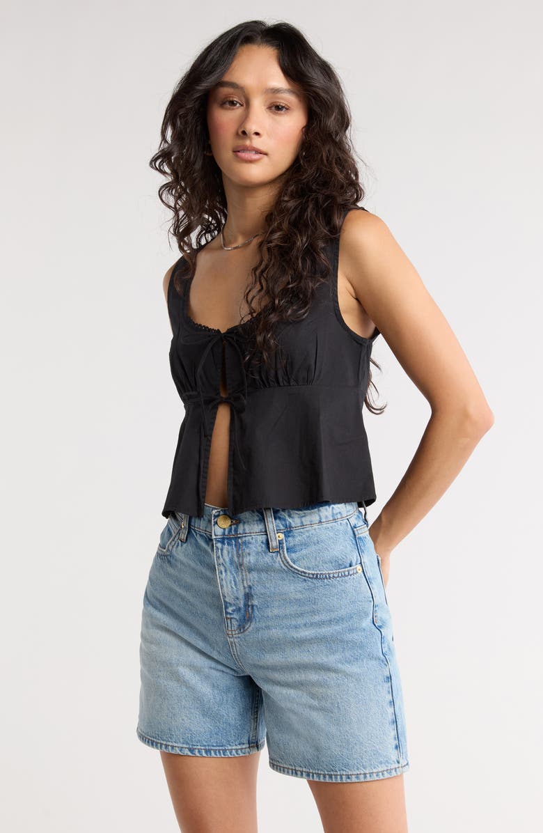 Abound Tie Front Cotton Tank Top, Main, color, Black