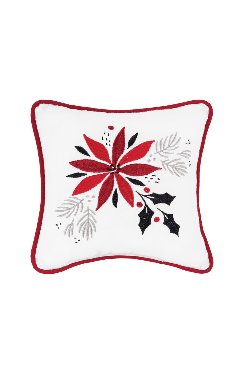 C&F Home Poinsettia & Mistletoe Embroidered Small Christmas Accent Pillow, 8" x 8", Main, color, White