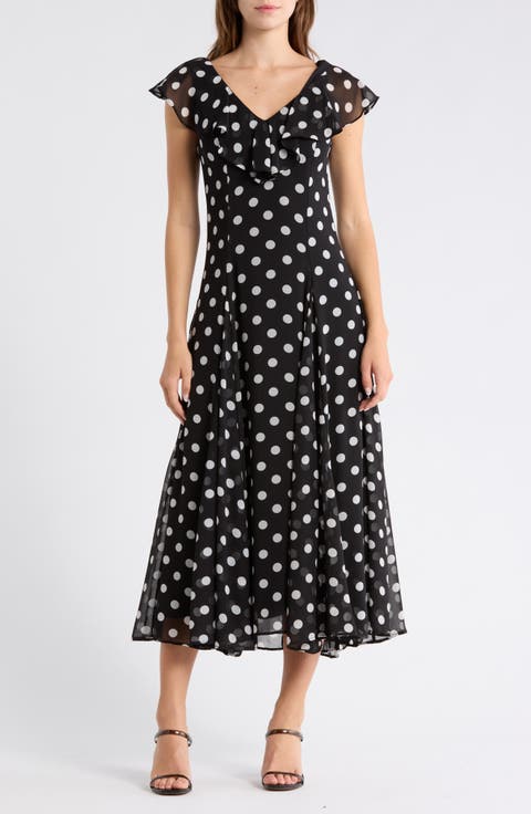 Ruffle Godet Midi Dress