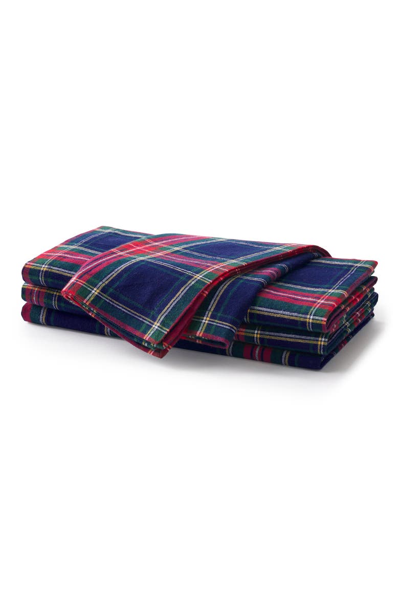 Windsor Set of 4 Tartan Cotton Napkins, Main, color, NAVY