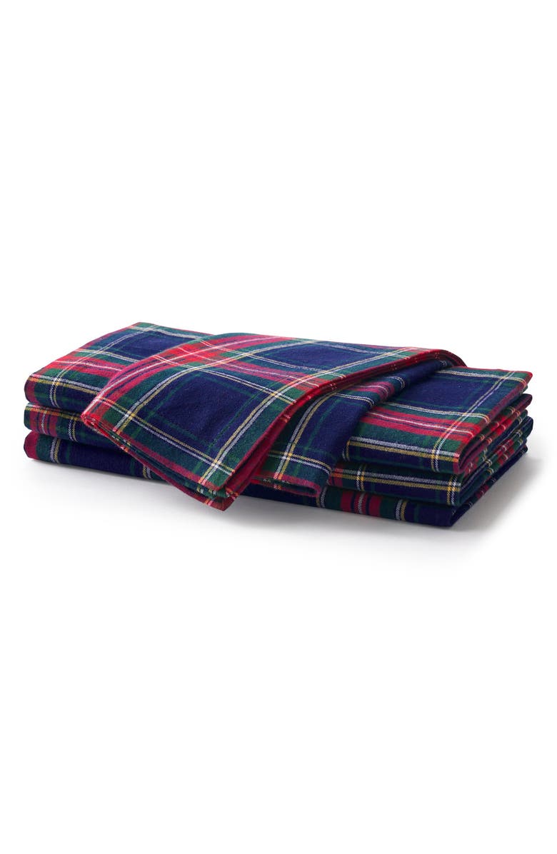 Petite Plume Windsor Set of 4 Tartan Cotton Napkins, Main, color, Navy