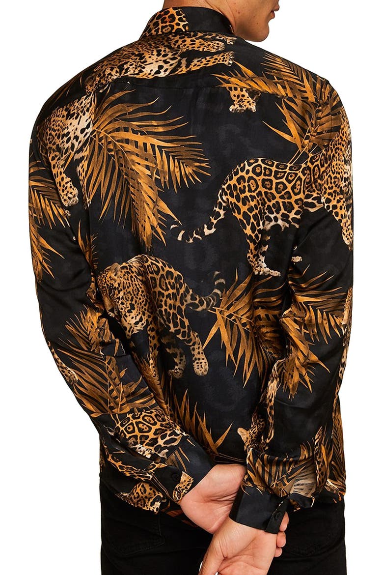 Premium Leopard Print Sport Shirt, Alternate, color, BLACK MULTI