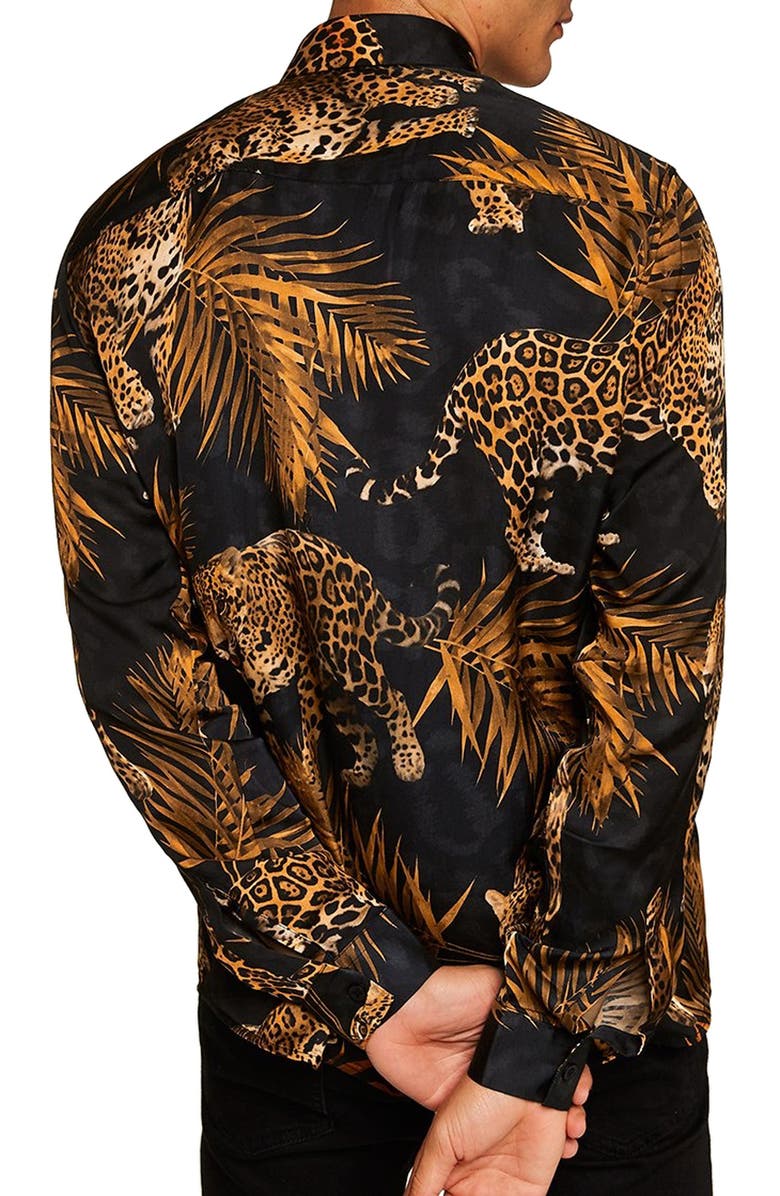 Topman Premium Leopard Print Sport Shirt, Alternate, color, 