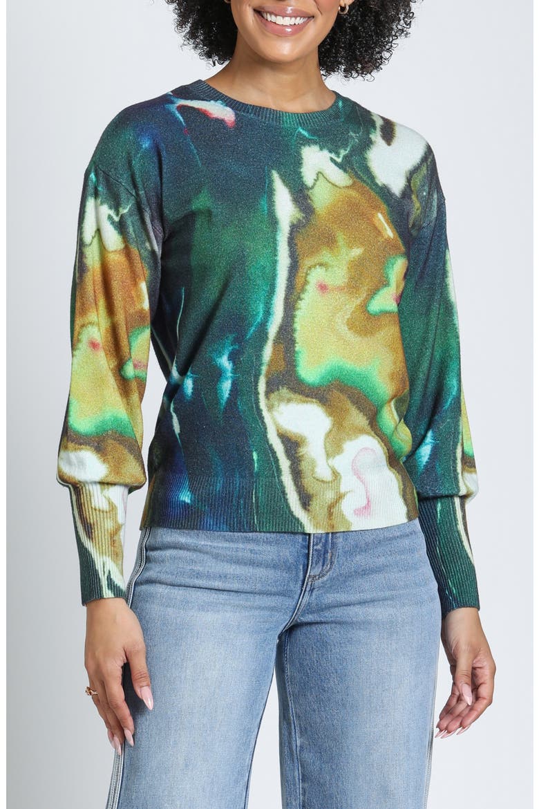 Liquid Marble Crewneck Sweater, Main, color, FOREST/SULPHUR