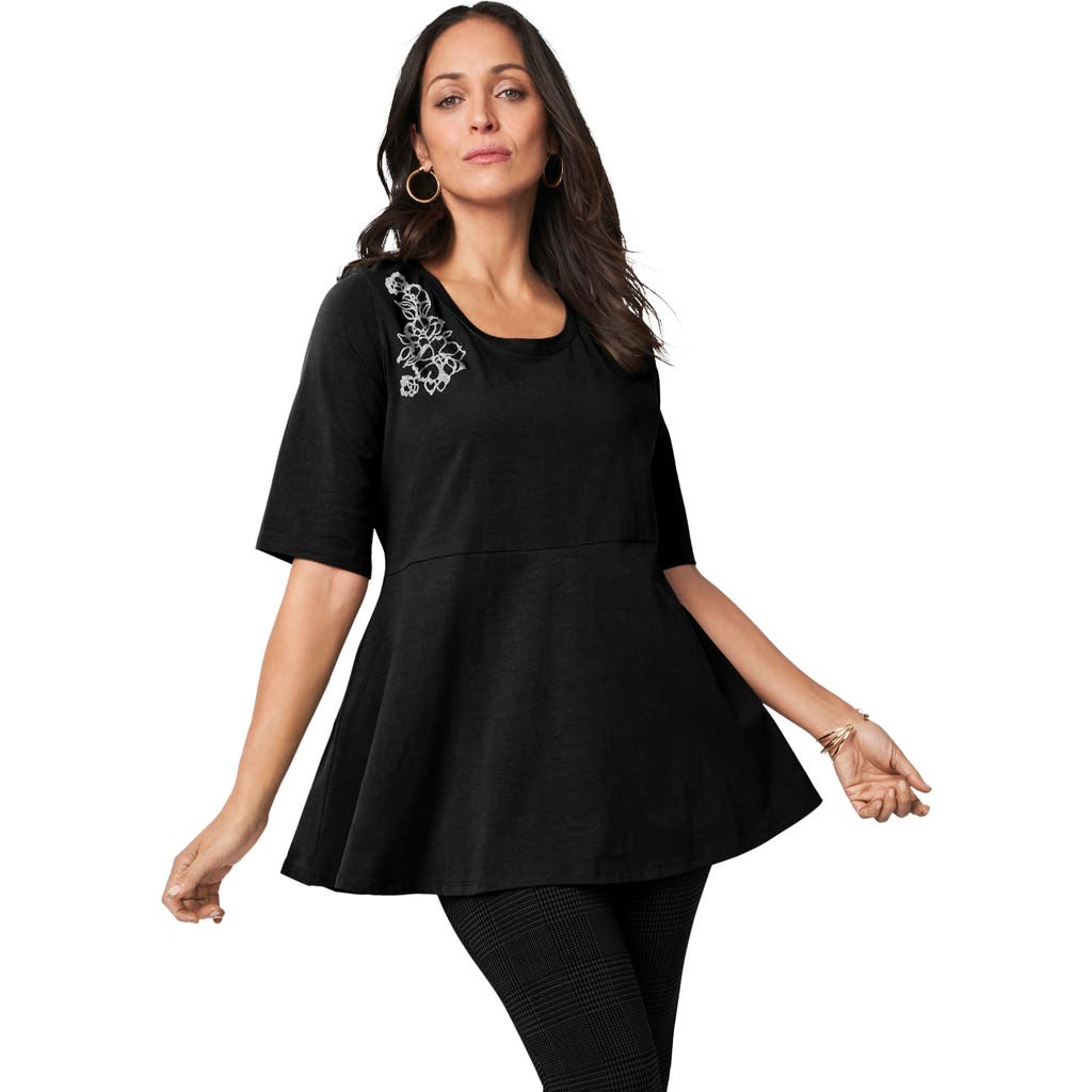 Jessica London Stretch Cotton Peplum Tunic In Black